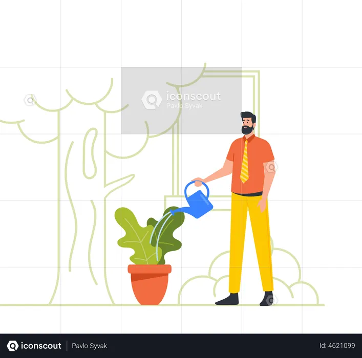 Business Man Watering Plant  Illustration