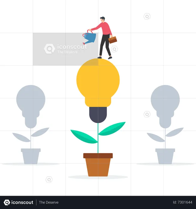 Business man with pot watering light bulb tree  Illustration