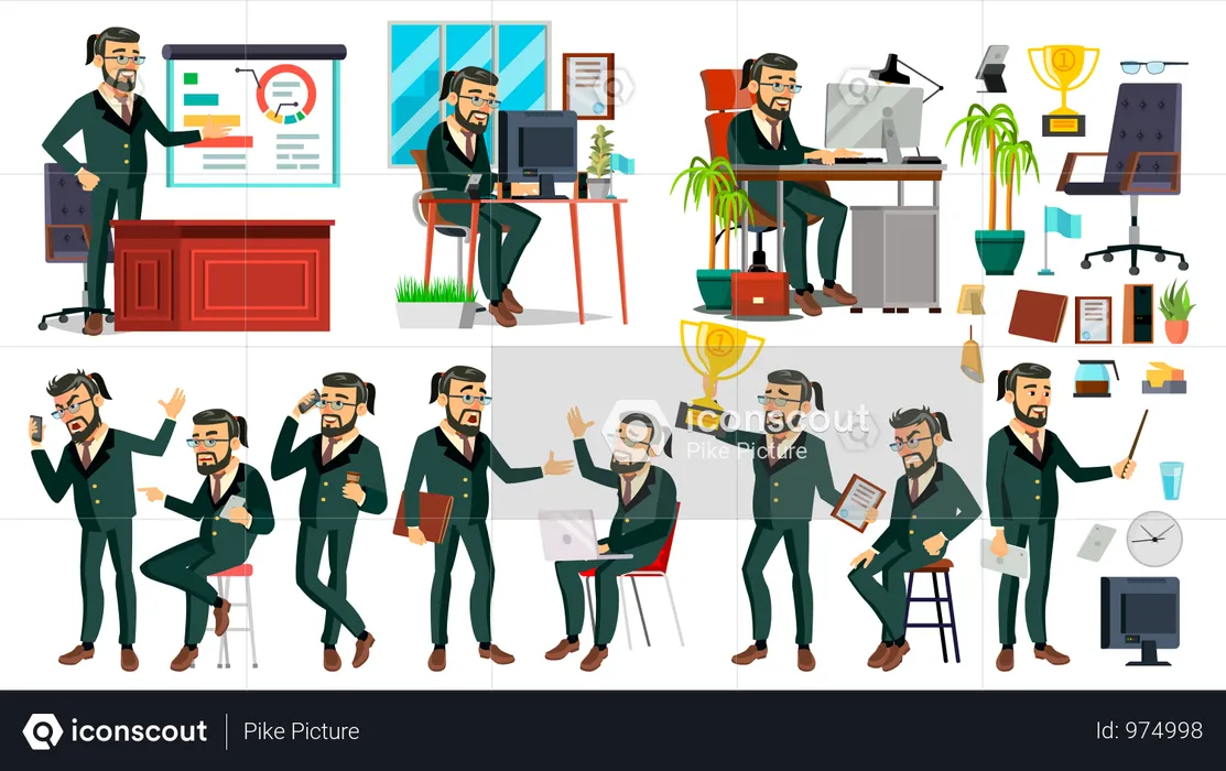 Business Man Working In Office  Illustration