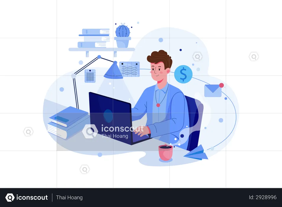 Business man working on laptop  Illustration