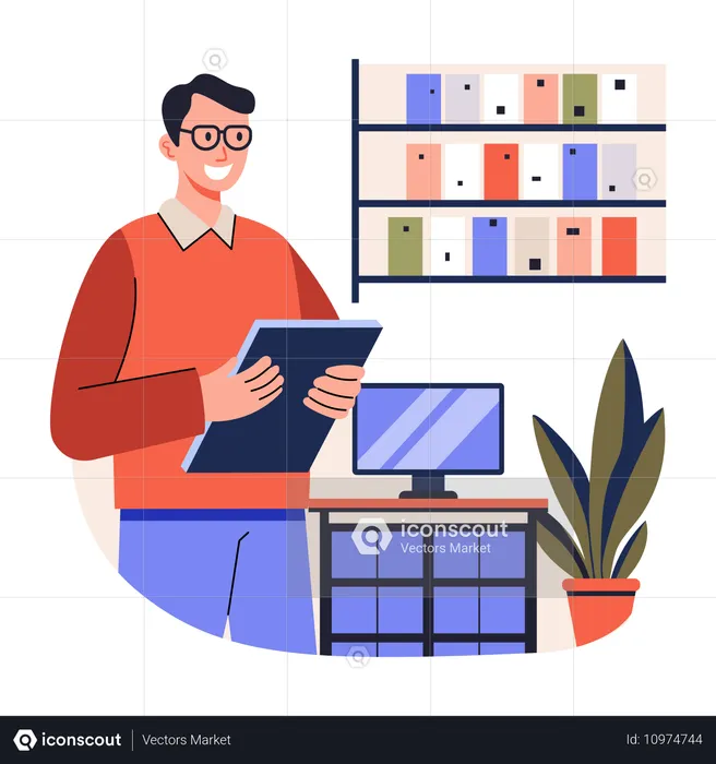 Business Manager checking business schedule  Illustration