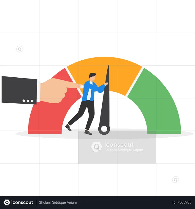Business manager hand helping employee to push performance pointer to the best  Illustration