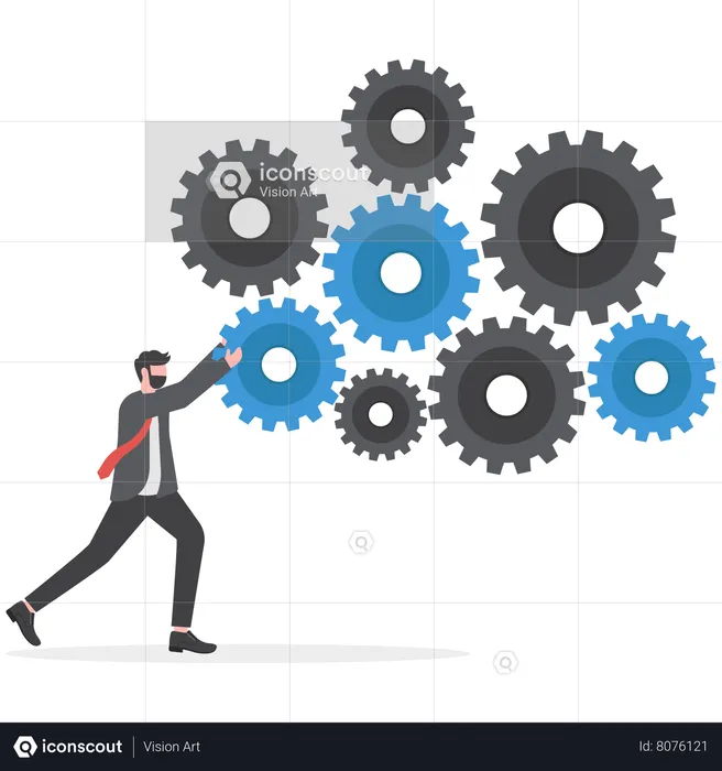 Business manager optimizing cogwheels workflow system  Illustration
