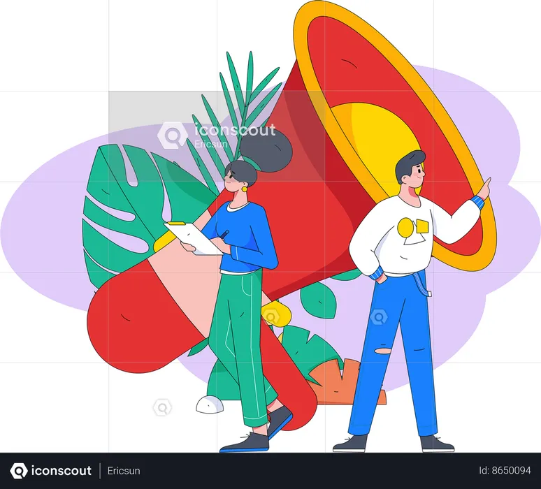 Business marketers with megaphone  Illustration