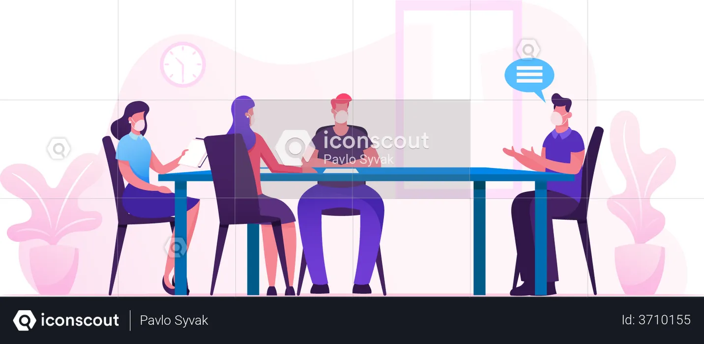 Business Meeting in Office during Covid19  Illustration