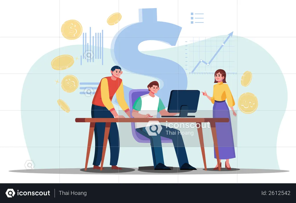 Business partners analyzing business growth  Illustration