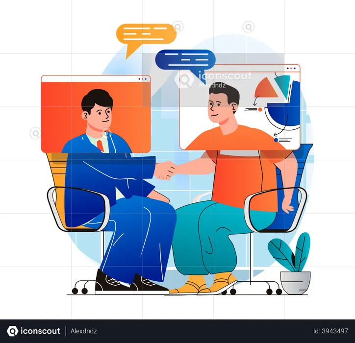 Business partners doing online dealing  Illustration