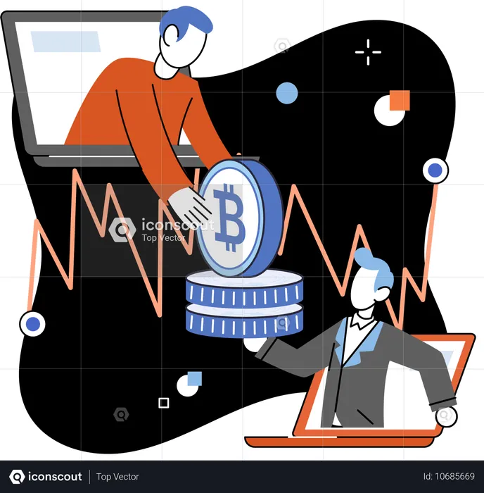 Business partners exchanging bitcoin money  Illustration