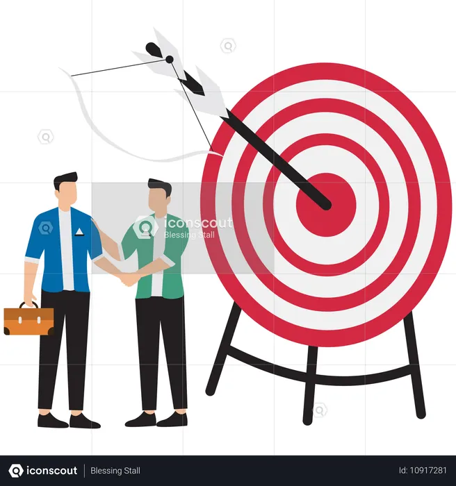 Business partners shaking hands after achieving target  Illustration