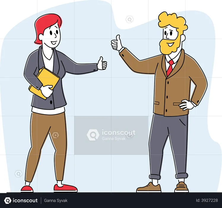Business Partners Showing Thumb Up during Negotiation  Illustration