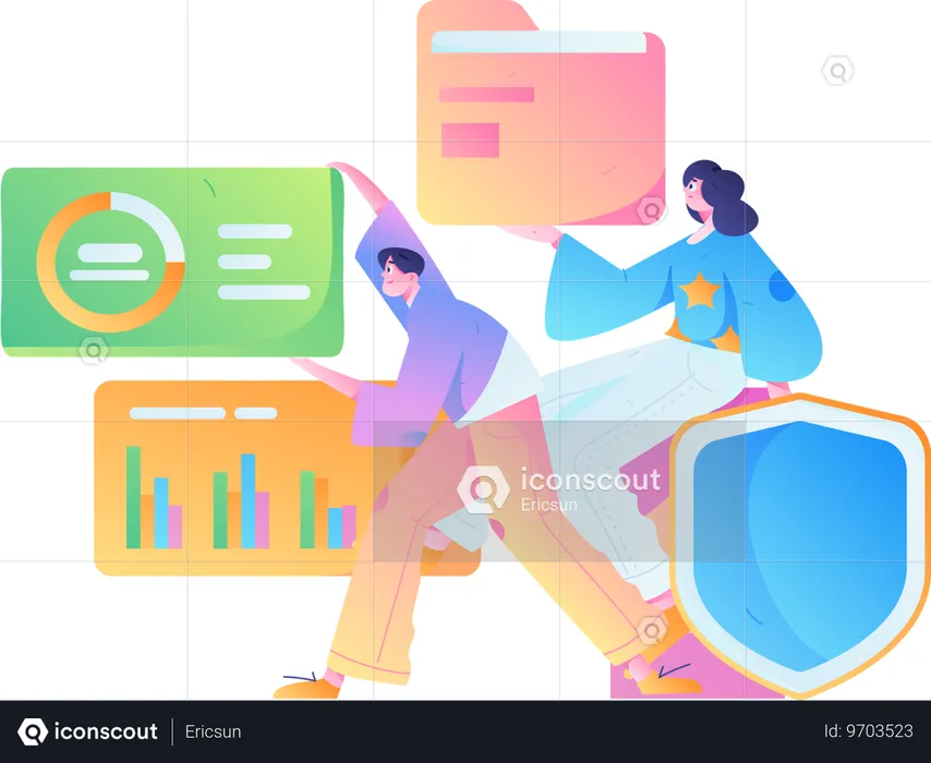 Business people analyze business data  Illustration