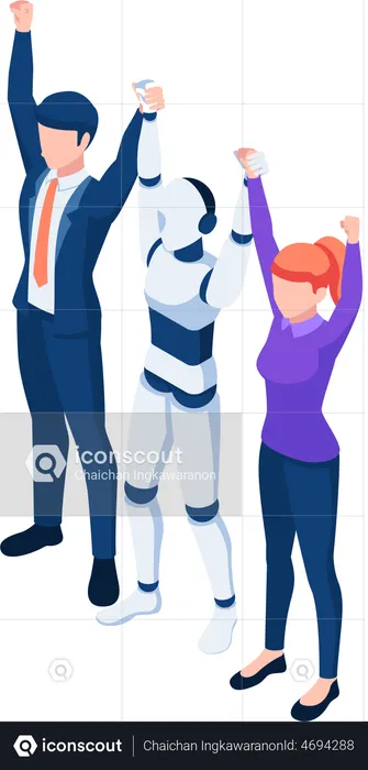 Business people and AI robot teamwork  Illustration