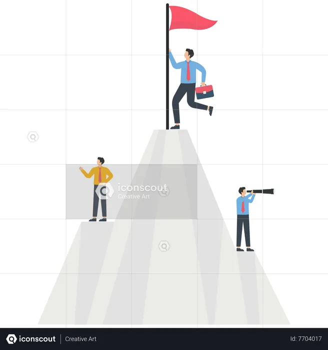 Business people are standing on a mountain  Illustration