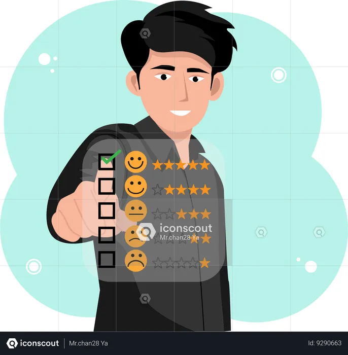 Business people are touching the virtual screen on the happy Smiley face icon to give satisfaction in service  Illustration