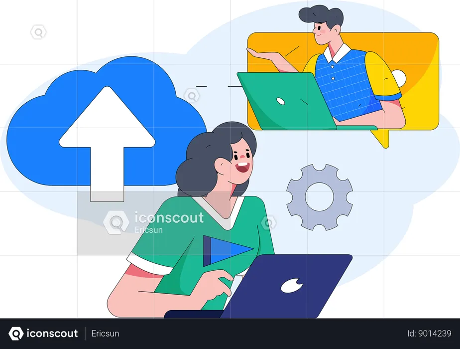 Business people are uploading cloud data  Illustration