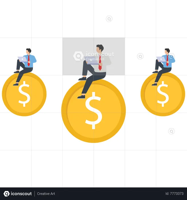 Business people are working on a dollar coin  Illustration