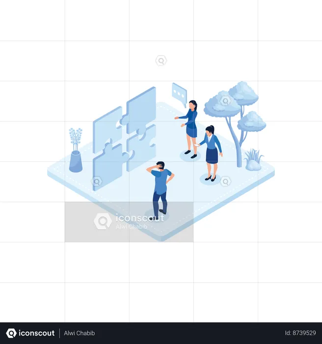 Business people assembling jigsaw puzzle  Illustration