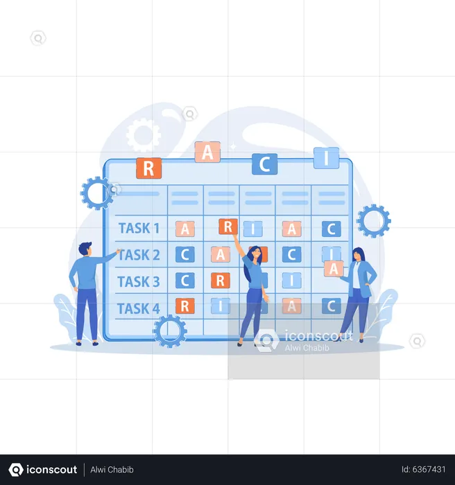 Business people at responsibility chart with tasks  Illustration