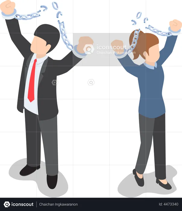 Business People breaking metal chain to freedom  Illustration