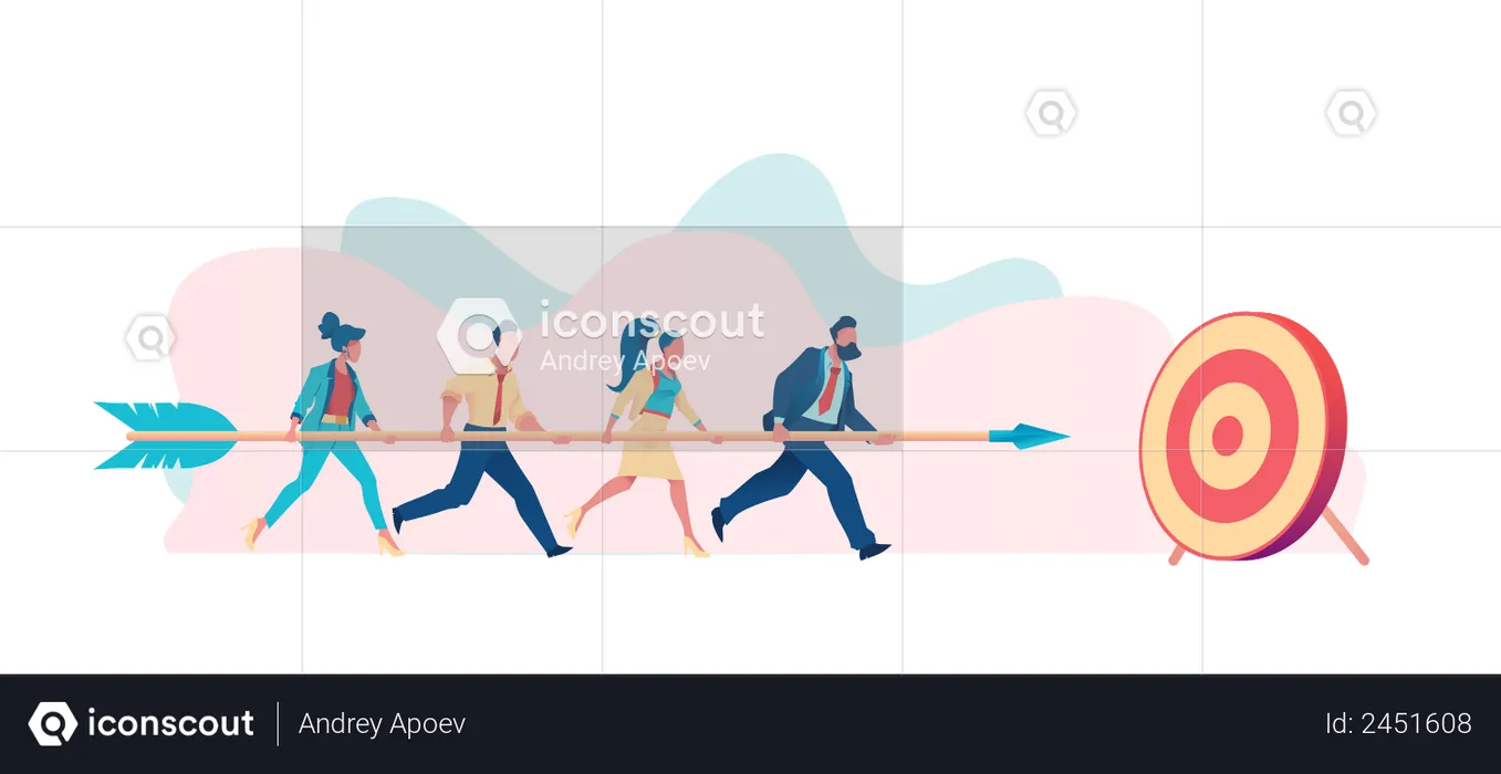 Business people carry arrow right on goal  Illustration