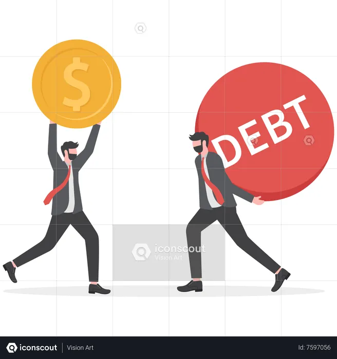 Business people carry profit and debt  Illustration