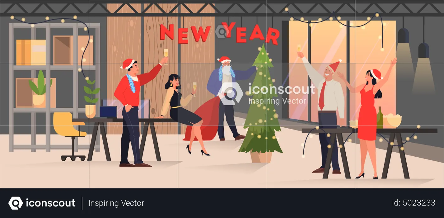 Business people celebrate new year in office  Illustration