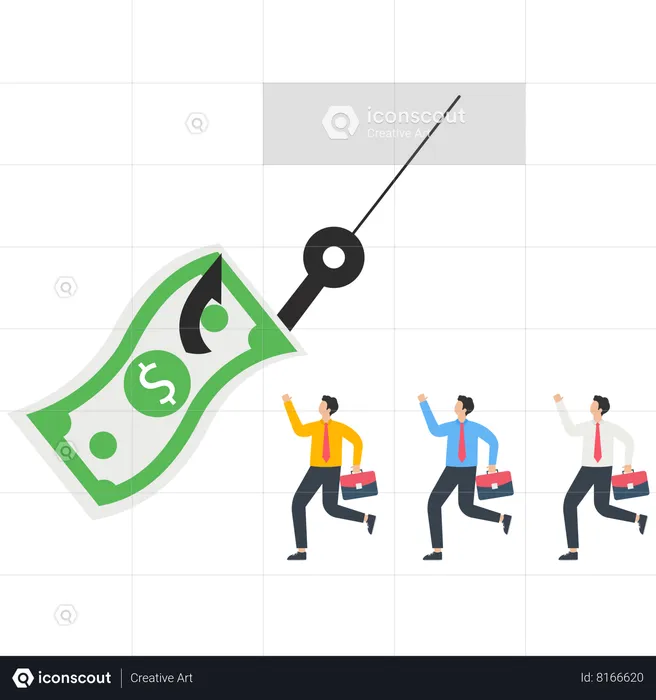 Business people chasing money on a fish hook  Illustration
