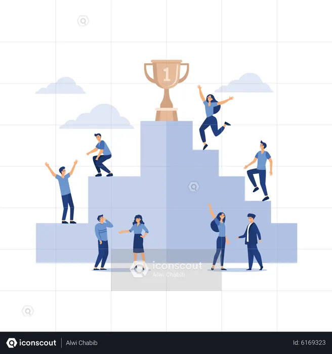 Business people climb the ladder to the goal  Illustration