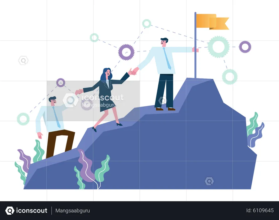 Business people climb to top of mountain  Illustration