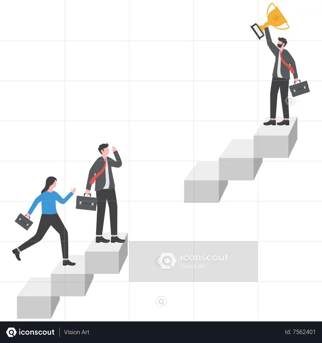 Business people climb up stair to find sill gap to reach goal  Illustration