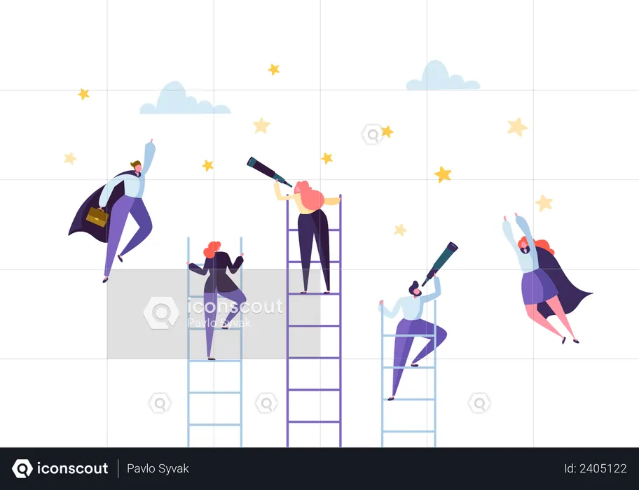 Business People Climbing on Ladder  Illustration