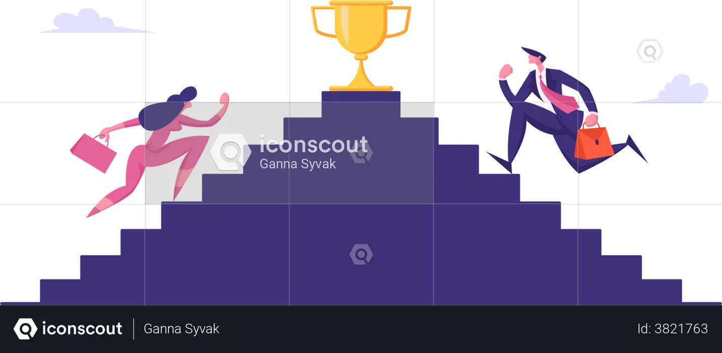 Business people climbing towards trophy  Illustration