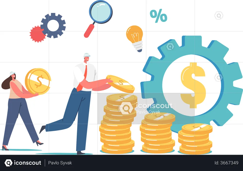 Business people collect and save gold coins  Illustration