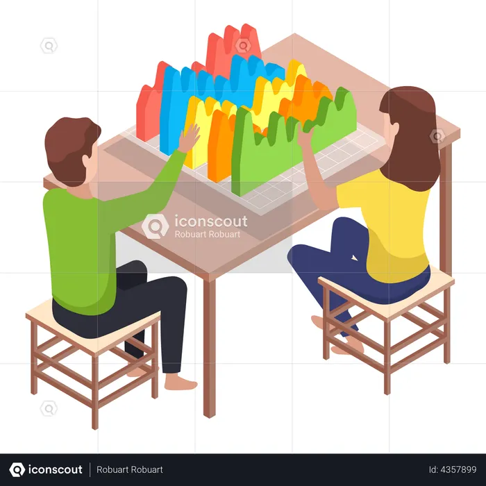 Business people communicating in office discuss statistics  Illustration