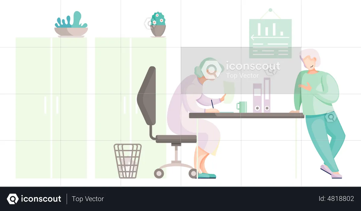 Business people communicating sitting at office desk  Illustration