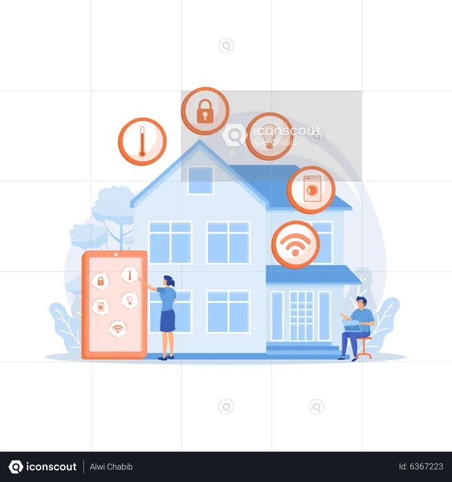 Business people controlling smart house devices  Illustration