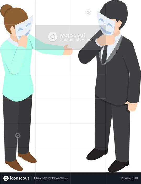 Business people covering their face with smiling mask  Illustration