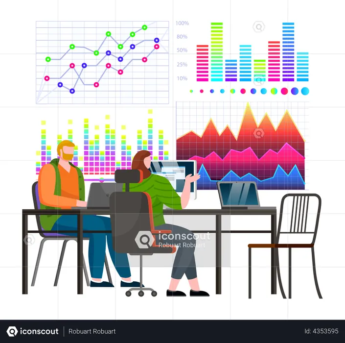 Business people discussing about analytics  Illustration