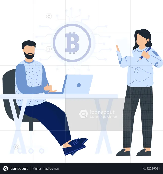 Business people discussing about bitcoin  Illustration