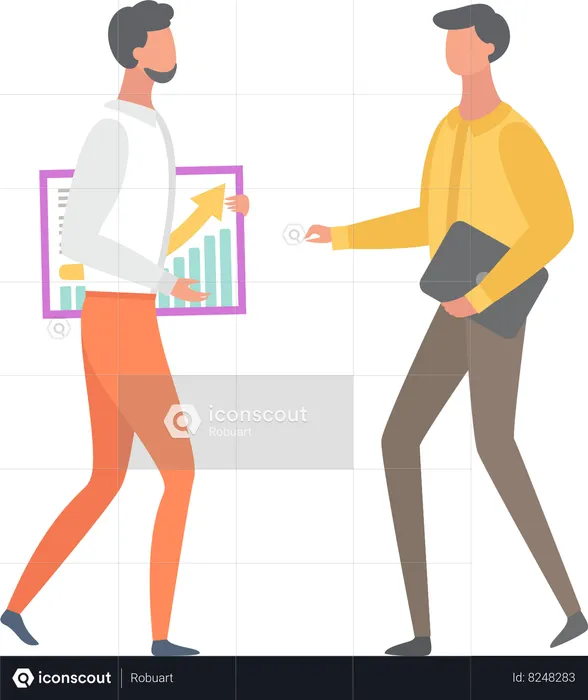 Business people discussing about financial statistical poster  Illustration