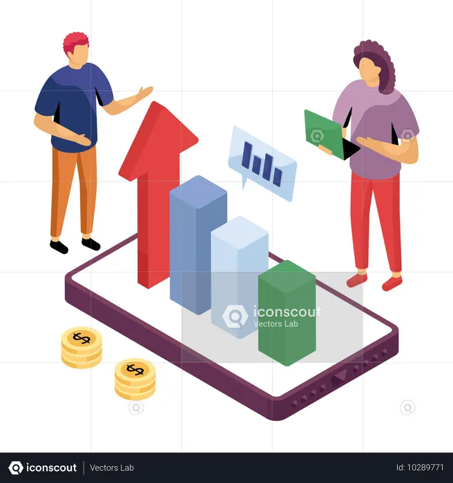 Business people discussing graphical data  Illustration