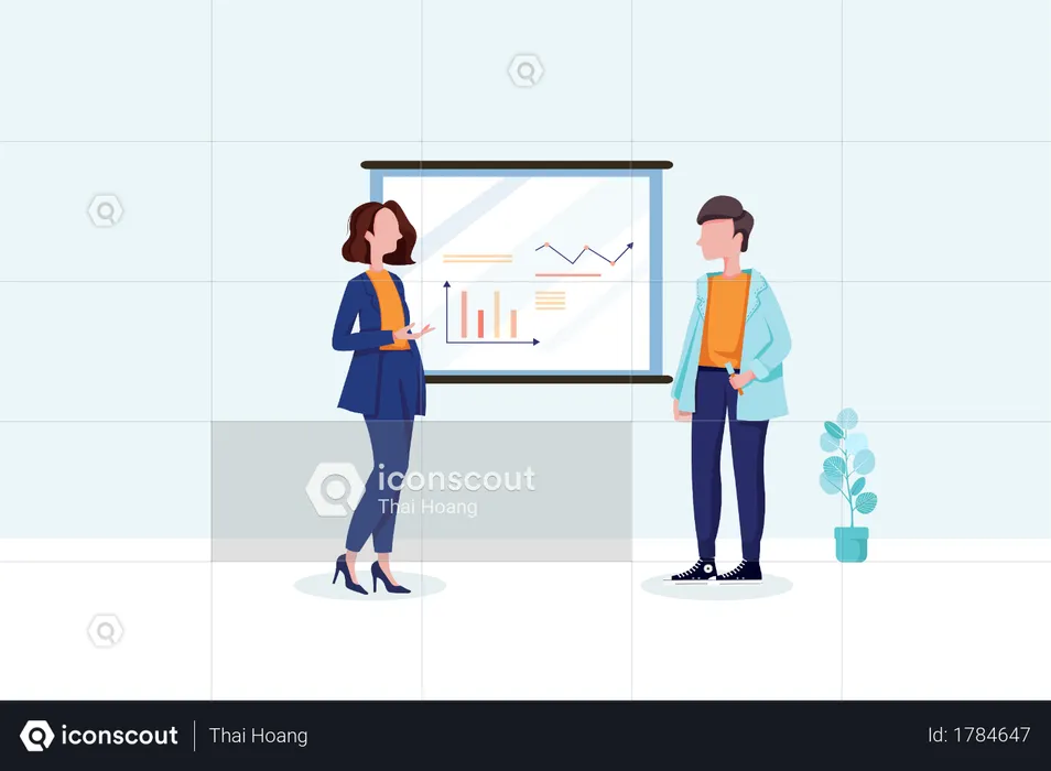 Business people discussing overview presentation  Illustration