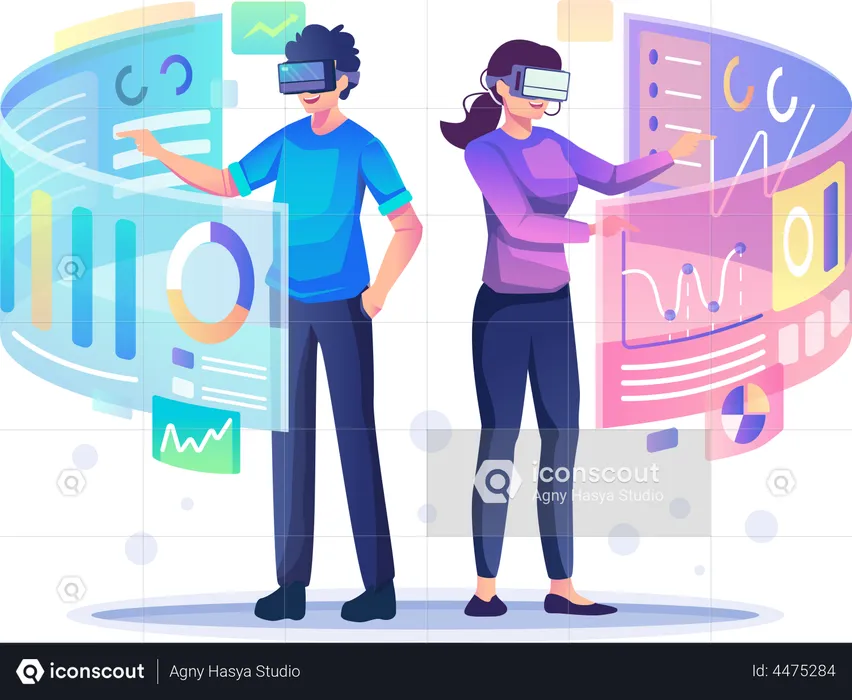 Business people doing analysis using VR  Illustration