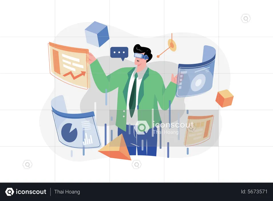 Business people doing analysis using VR technology  Illustration