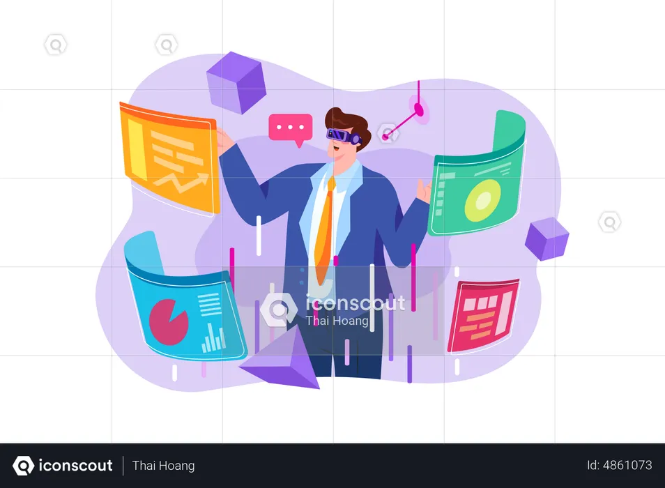 Business people doing analysis using VR technology  Illustration