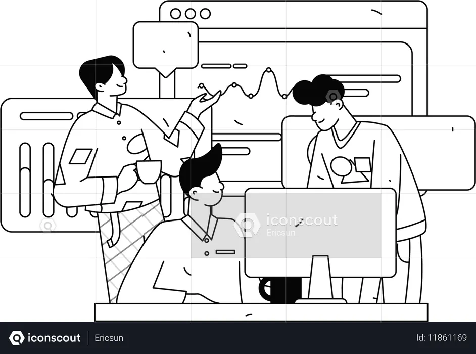 비즈니스 데이터 분석을 하는 사업가들  일러스트레이션