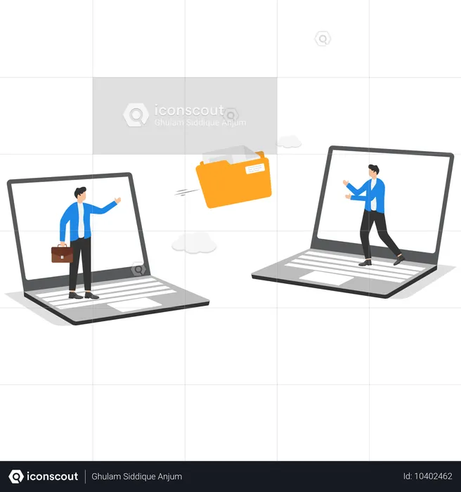 オンラインファイル転送を行うビジネスマン  イラスト