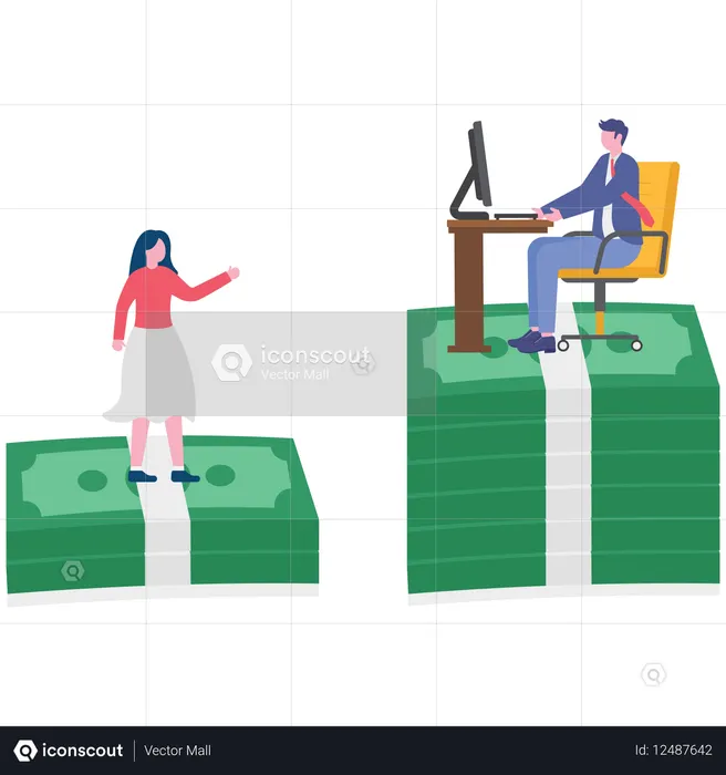 Business people facing gender pay gap  Illustration