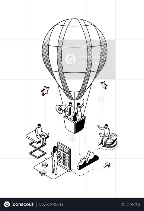 Business people flying on a hot air balloon  Illustration
