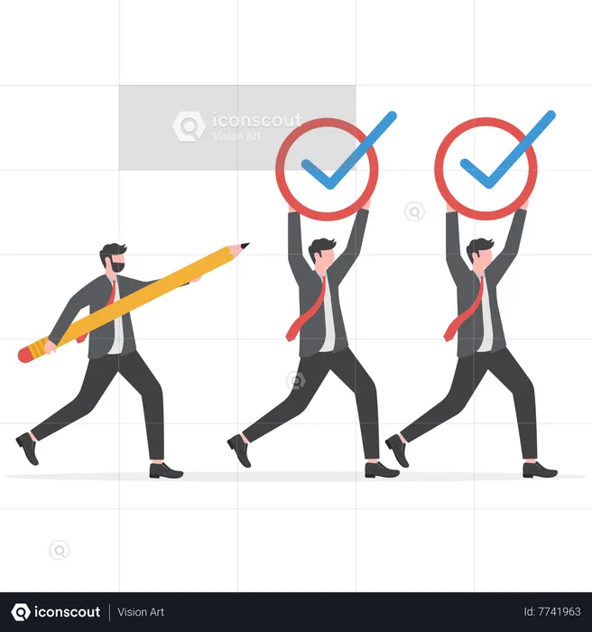 Business people hold checklists and pencil to tick  Illustration